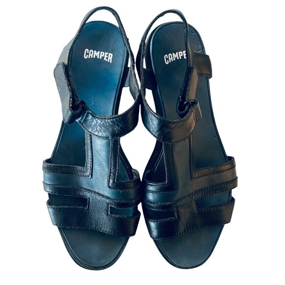 CAMPER Miri T-Strap Sandals 35 5 Low Platform Black Leather 22558 Lightweight - Picture 8 of 13